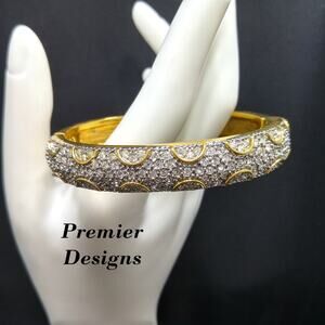 Vtg. Premier Designs Rhinestone Hinged Bracelet, Magnetic Clasp, 1980s, 7 1/2 In